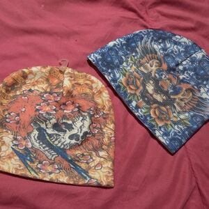 Skull Cap Beanie Set Hats Orange Skull Blue Panther